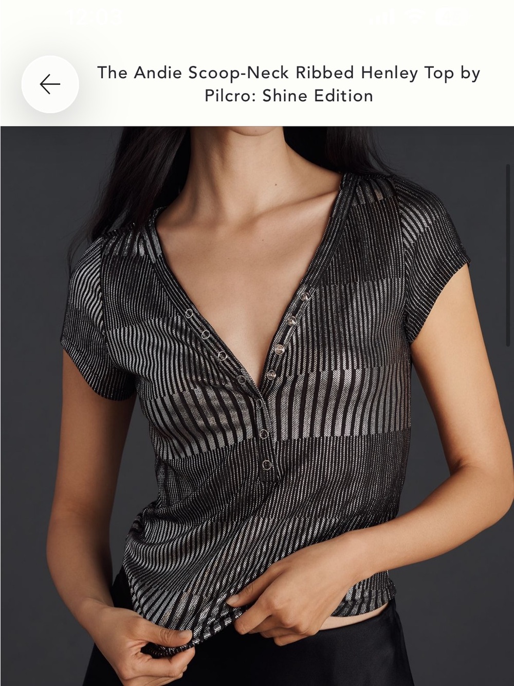 Pilcro Metallic Black Striped Button-Front Top- Anthropologie - Picture 3 of 6
